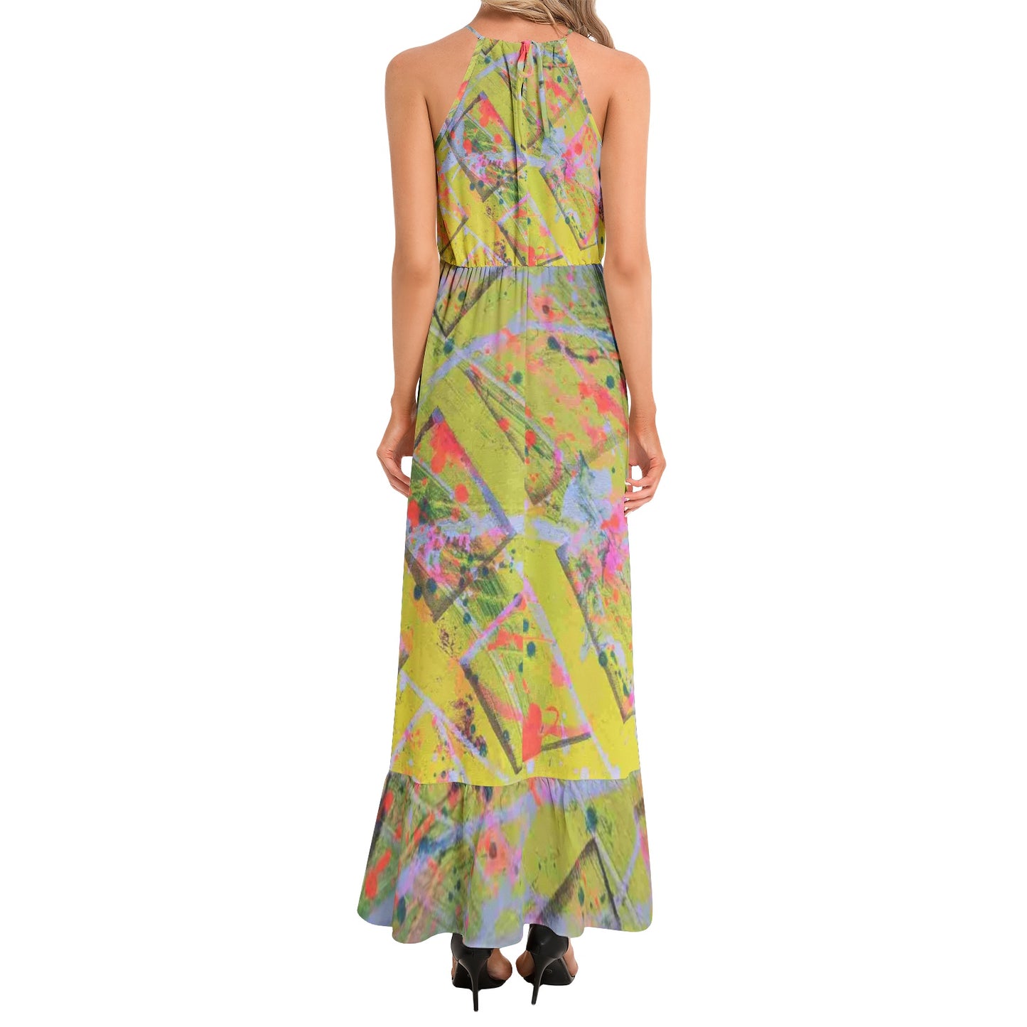 Gavin Scott Ruffle Hem Halter Neck Maxi Dress (Femme XS-3XL)