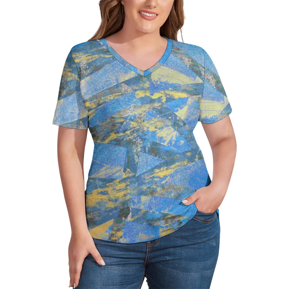 Gavin Scott Ice Silk V-Neck Short-sleeve Shirt (Femme S-5XL)