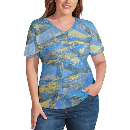 Gavin Scott Ice Silk V-Neck Short-sleeve Shirt (Femme S-5XL)