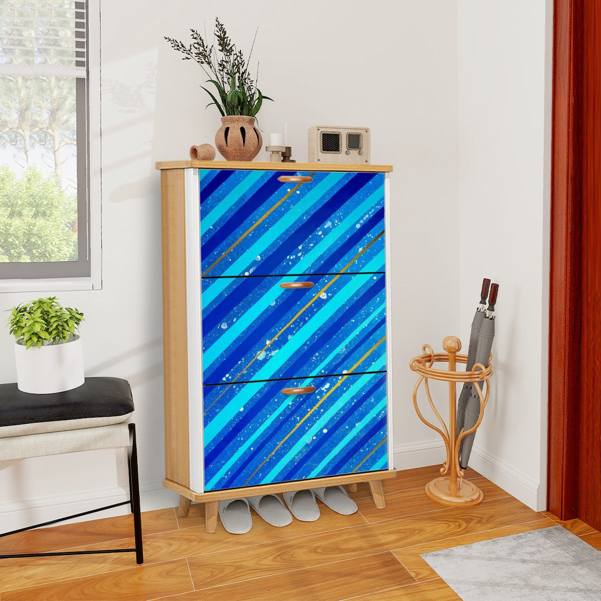 Gavin Scott Wood & Leather Shoe Cabinet