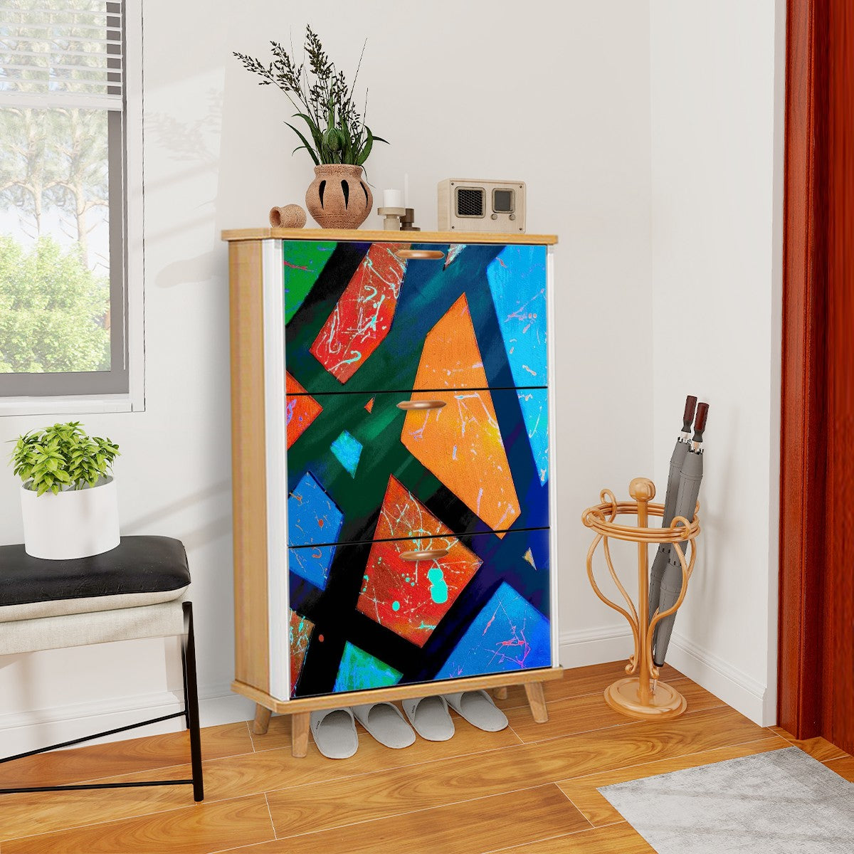 Gavin Scott Wood & Leather Shoe Cabinet