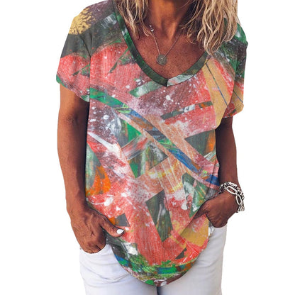 Gavin Scott Ice Silk V-Neck Short-sleeve Shirt (Femme S-5XL)