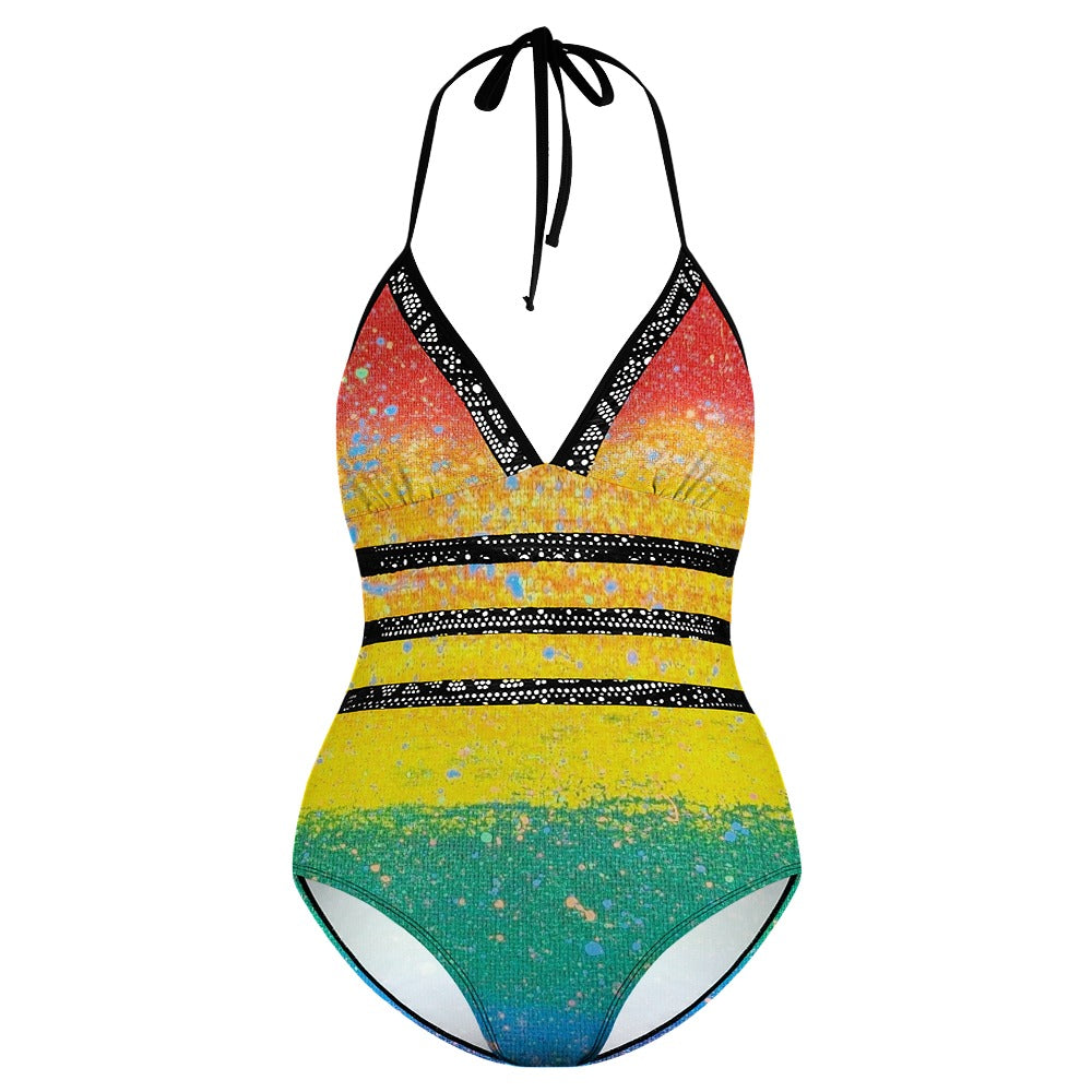 Gavin Scott PRIDE Lace Halter One-Piece Swimsuit (Femme XL-4XL)