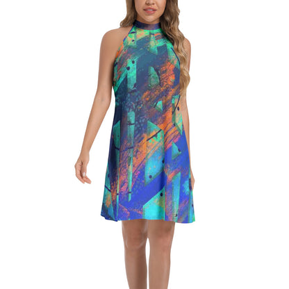 Gavin Scott Tie Back Halter Neck Flared Dress (Femme XS-3XL)