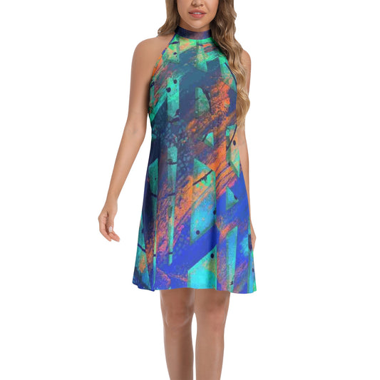 Gavin Scott Tie Back Halter Neck Flared Dress (Femme XS-3XL)