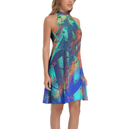 Gavin Scott Tie Back Halter Neck Flared Dress (Femme XS-3XL)