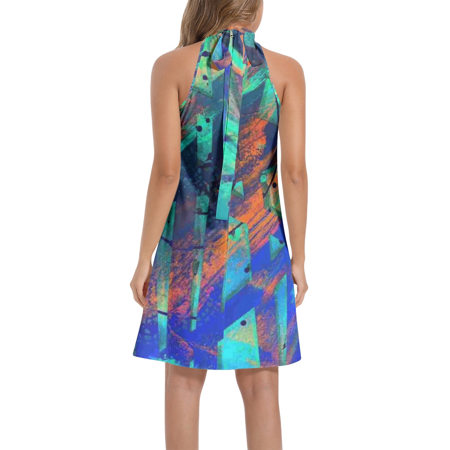 Gavin Scott Tie Back Halter Neck Flared Dress (Femme XS-3XL)