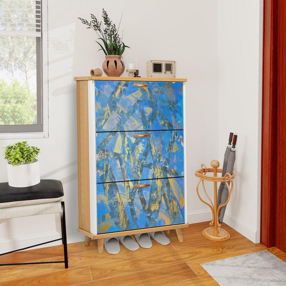 Gavin Scott Wood & Leather Shoe Cabinet