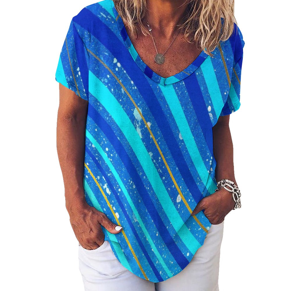 Gavin Scott Ice Silk V-Neck Short-sleeve Shirt (Femme S-5XL)