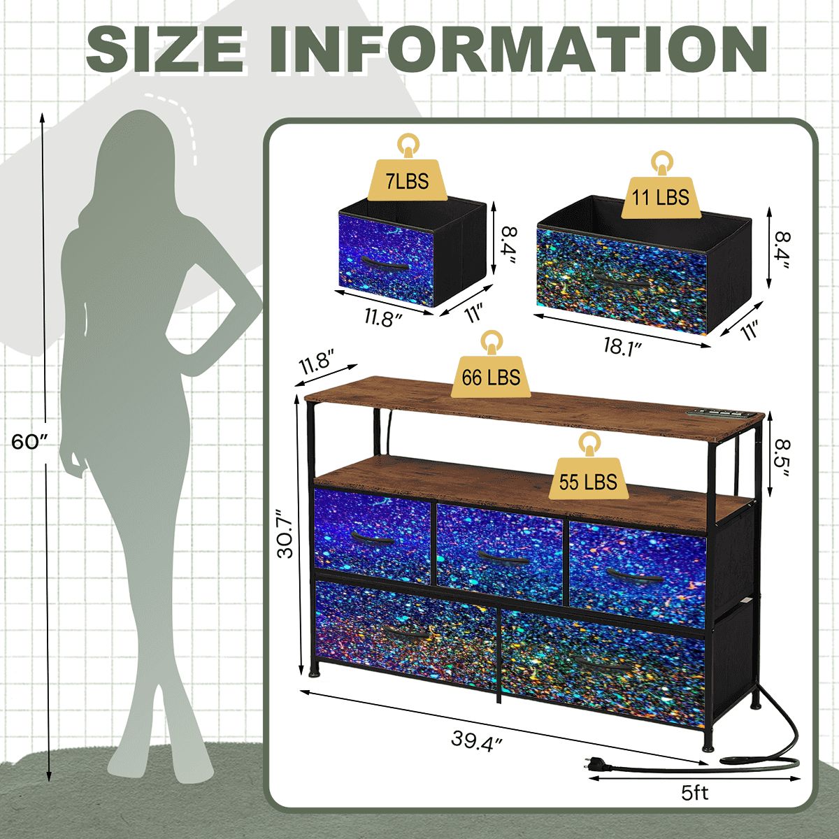 Gavin Scott TV Stand w/5 Drawer Dresser & Charging Station