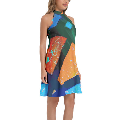 Gavin Scott Tie Back Halter Neck Flared Dress (Femme XS-3XL)