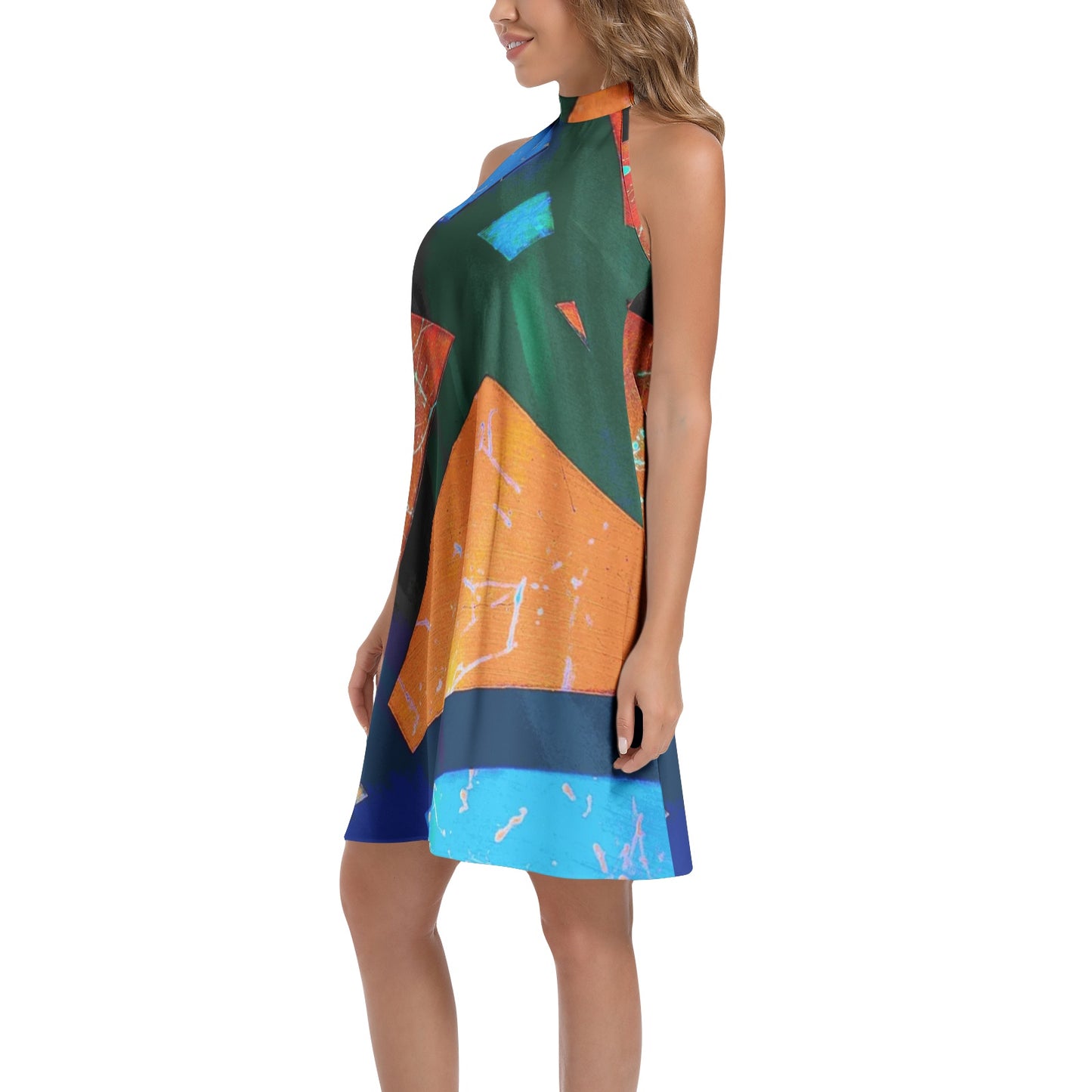 Gavin Scott Tie Back Halter Neck Flared Dress (Femme XS-3XL)