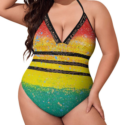 Gavin Scott PRIDE Lace Halter One-Piece Swimsuit (Femme XL-4XL)
