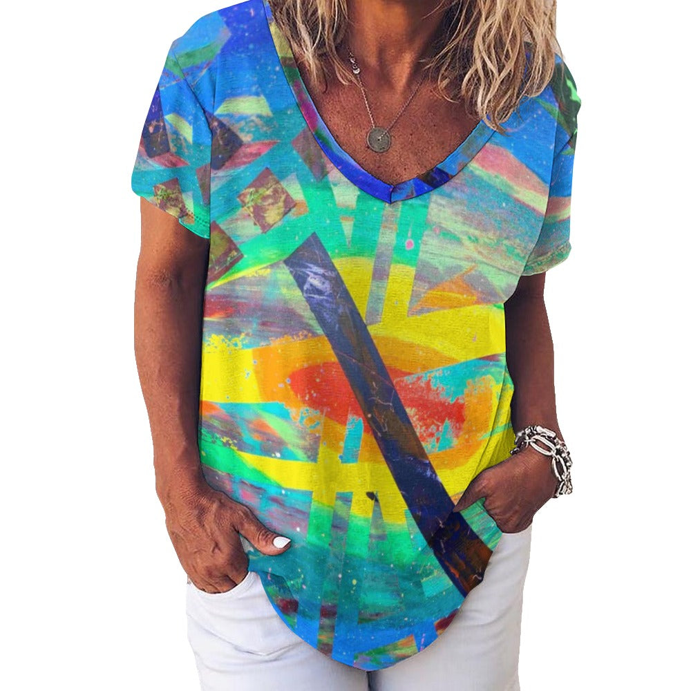 Gavin Scott Ice Silk V-Neck Short-sleeve Shirt (Femme S-5XL)