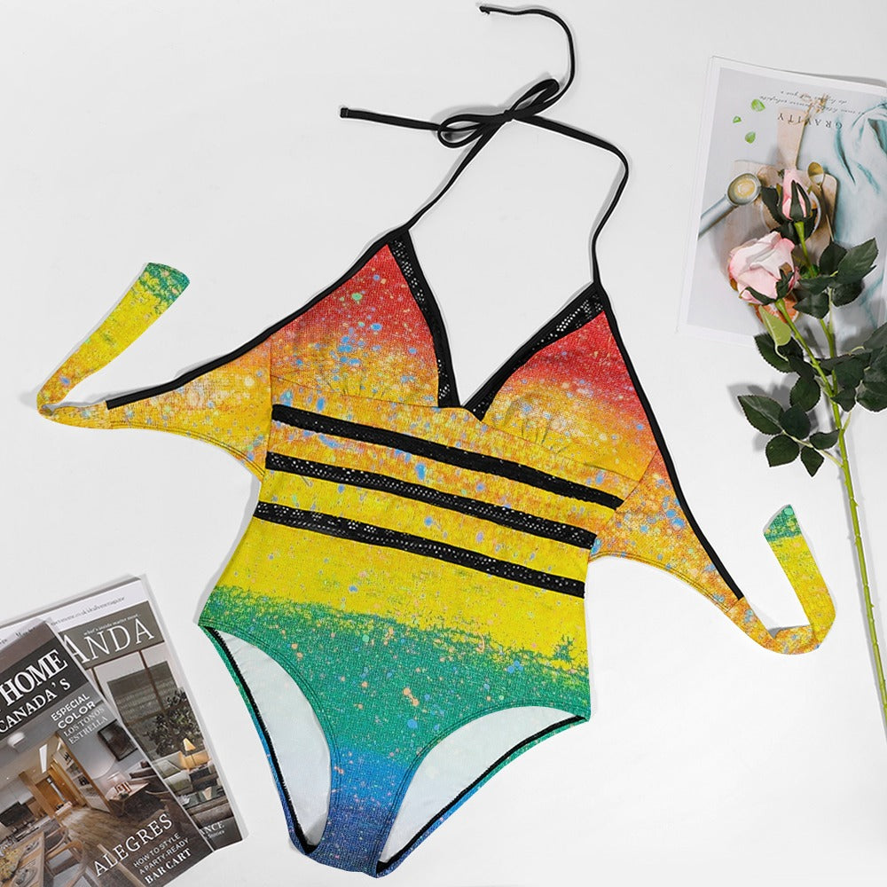Gavin Scott PRIDE Lace Halter One-Piece Swimsuit (Femme XL-4XL)