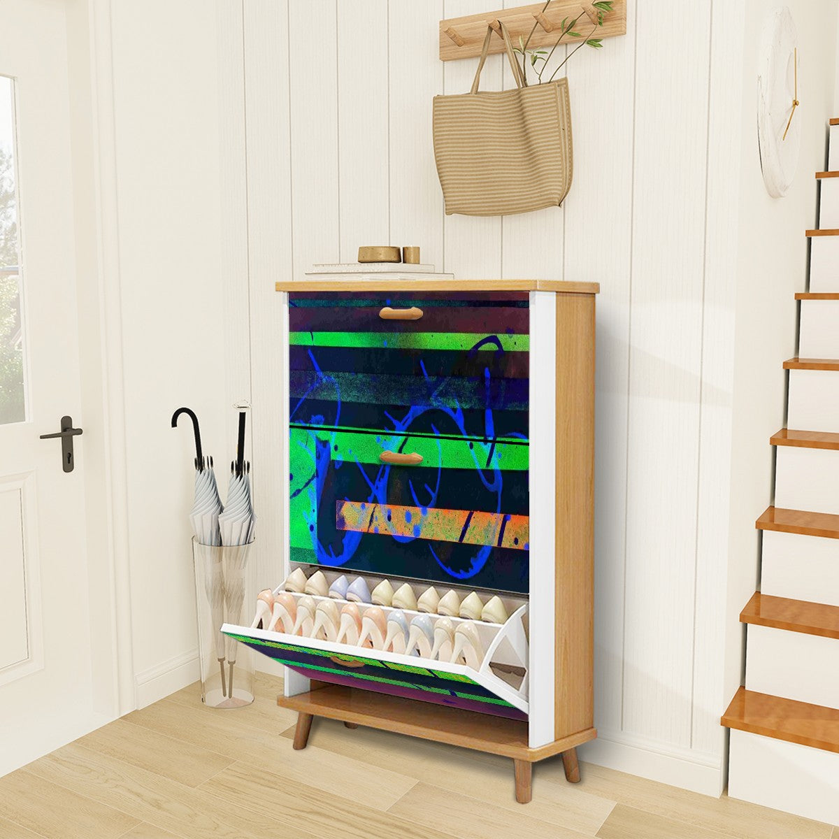 Gavin Scott Wood & Leather Shoe Cabinet