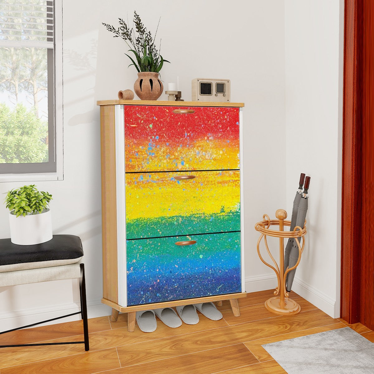 Gavin Scott Wood & Leather Shoe Cabinet