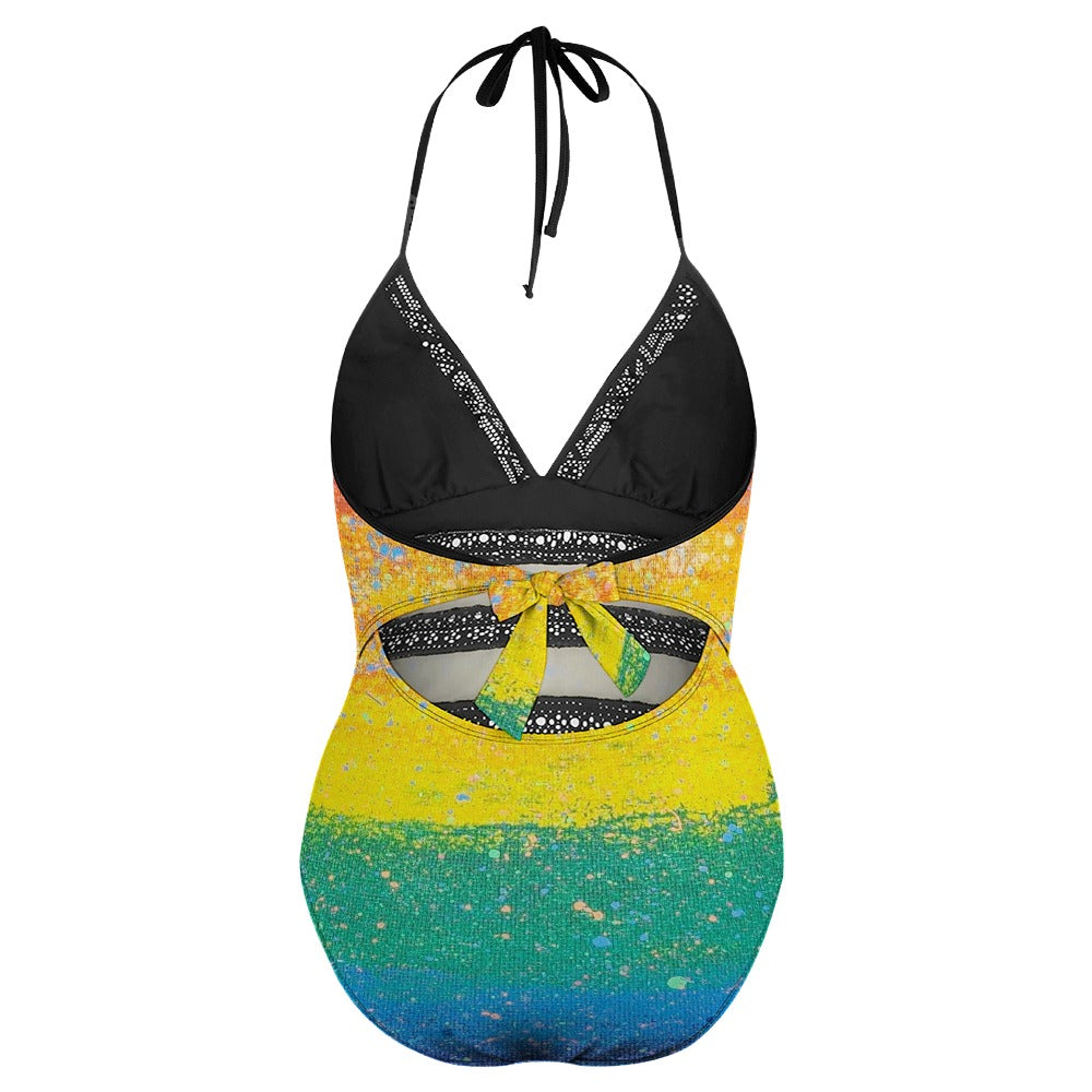 Gavin Scott PRIDE Lace Halter One-Piece Swimsuit (Femme XL-4XL)