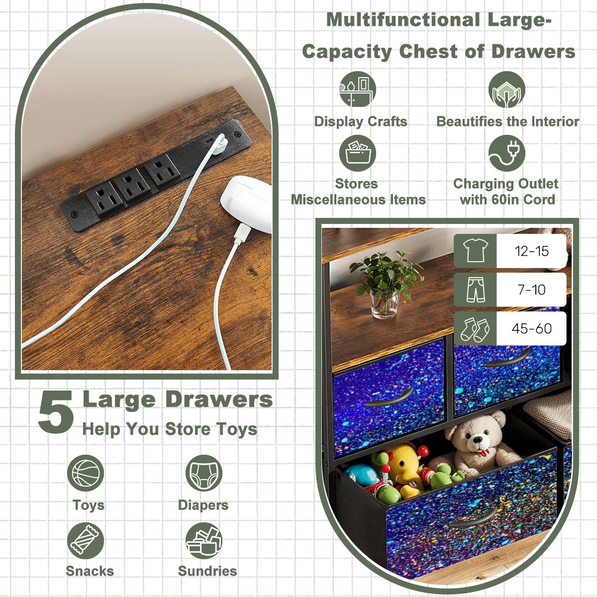 Gavin Scott TV Stand w/5 Drawer Dresser & Charging Station