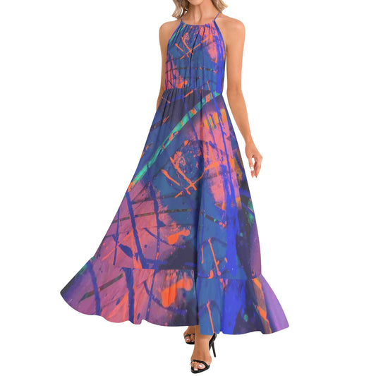 Gavin Scott Ruffle Hem Halter Neck Maxi Dress (Femme XS-3XL)