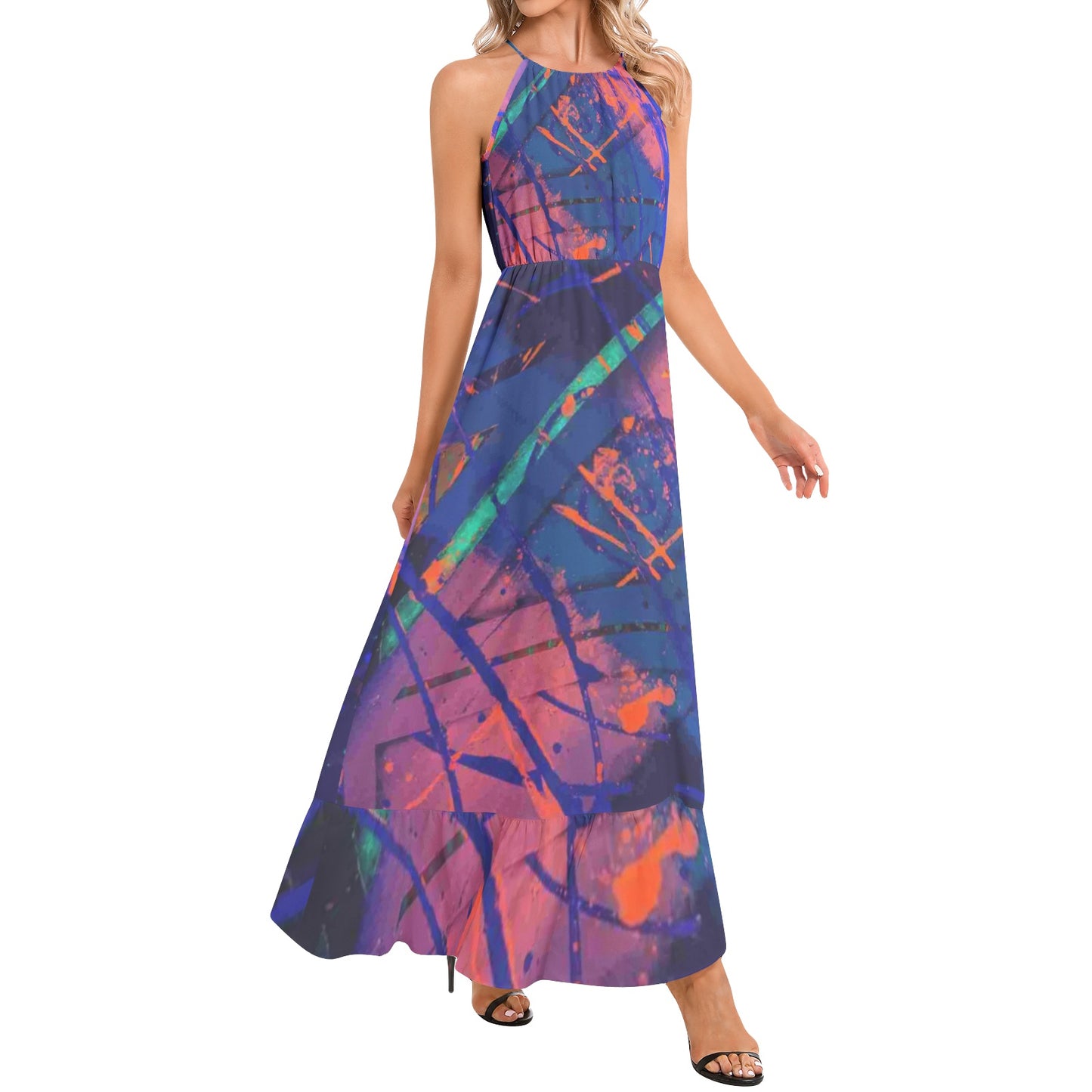 Gavin Scott Ruffle Hem Halter Neck Maxi Dress (Femme XS-3XL)