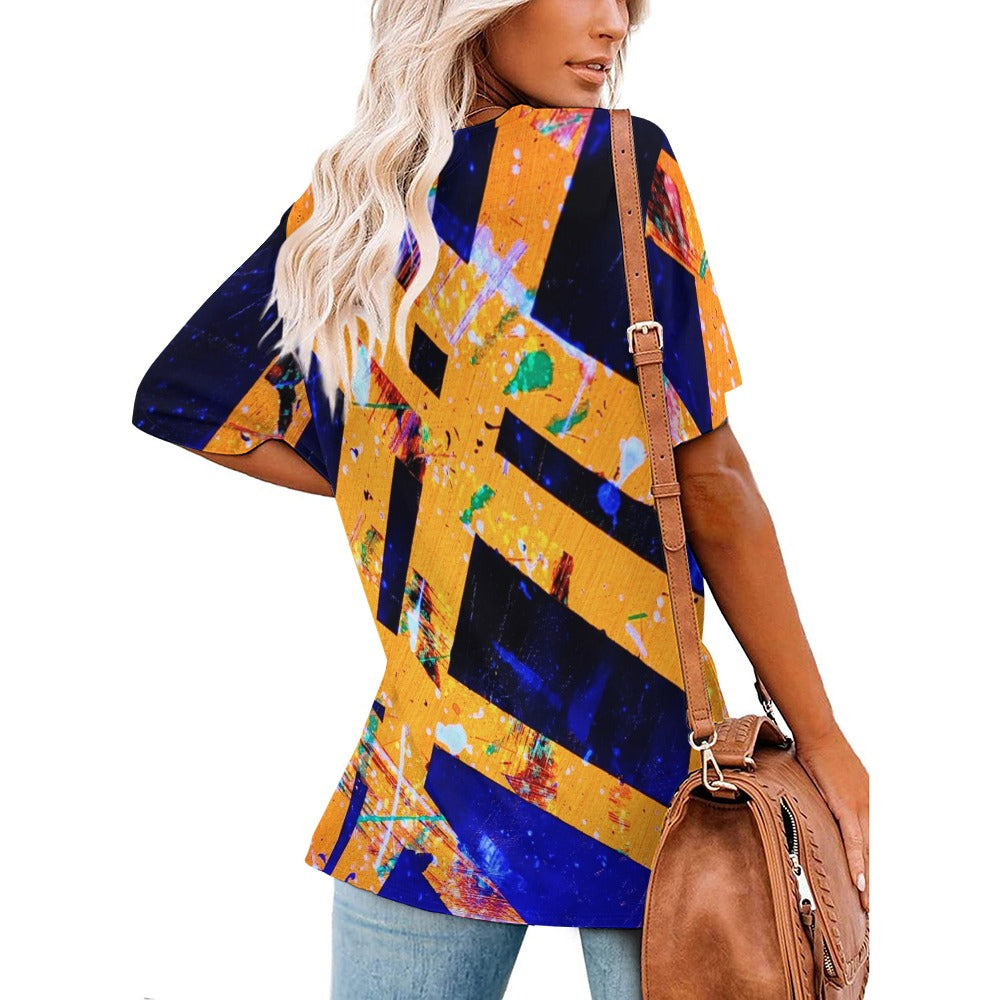 Gavin Scott Ice Silk V-Neck Short-sleeve Shirt (Femme S-5XL)