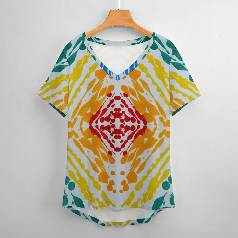 Gavin Scott Ice Silk V-Neck Short-sleeve Shirt (Femme S-5XL)