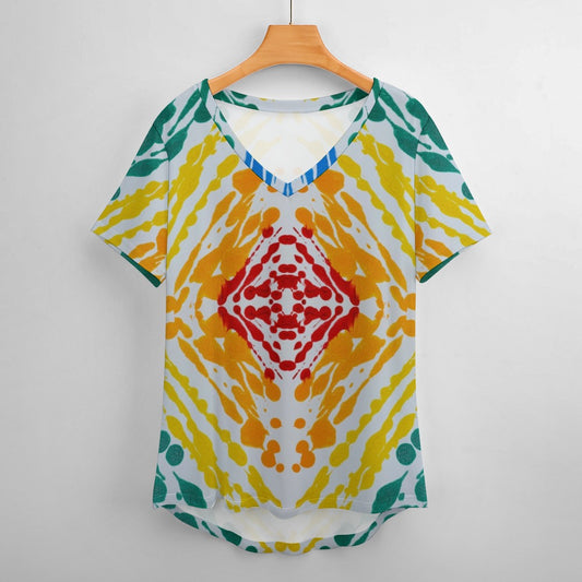 Gavin Scott Ice Silk V-Neck Short-sleeve Shirt (Femme S-5XL)