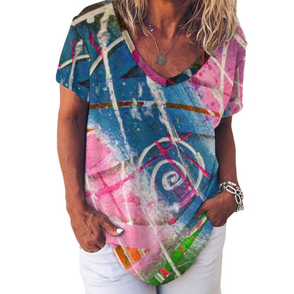 Gavin Scott Ice Silk V-Neck Short-sleeve Shirt (Femme S-5XL)