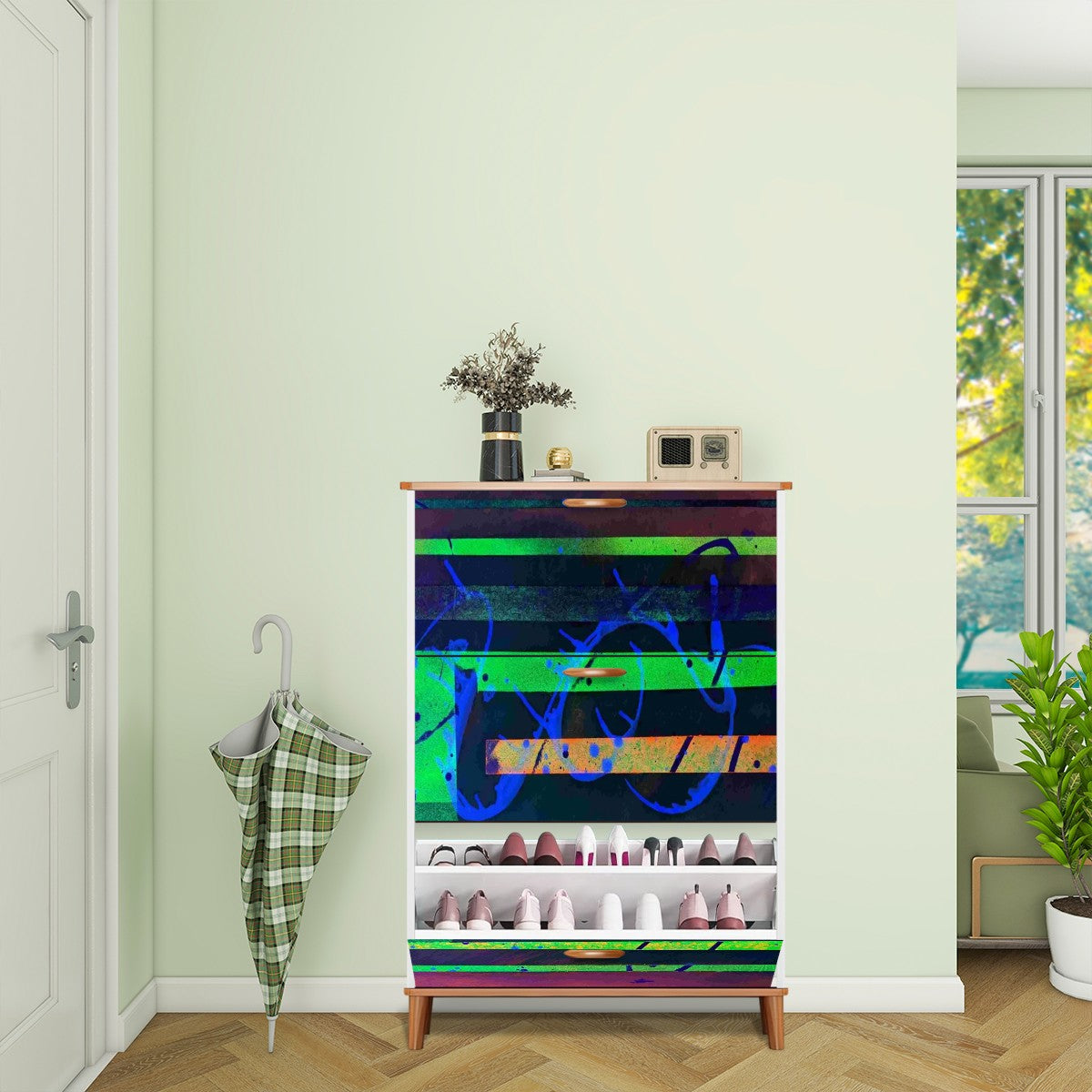 Gavin Scott Wood & Leather Shoe Cabinet