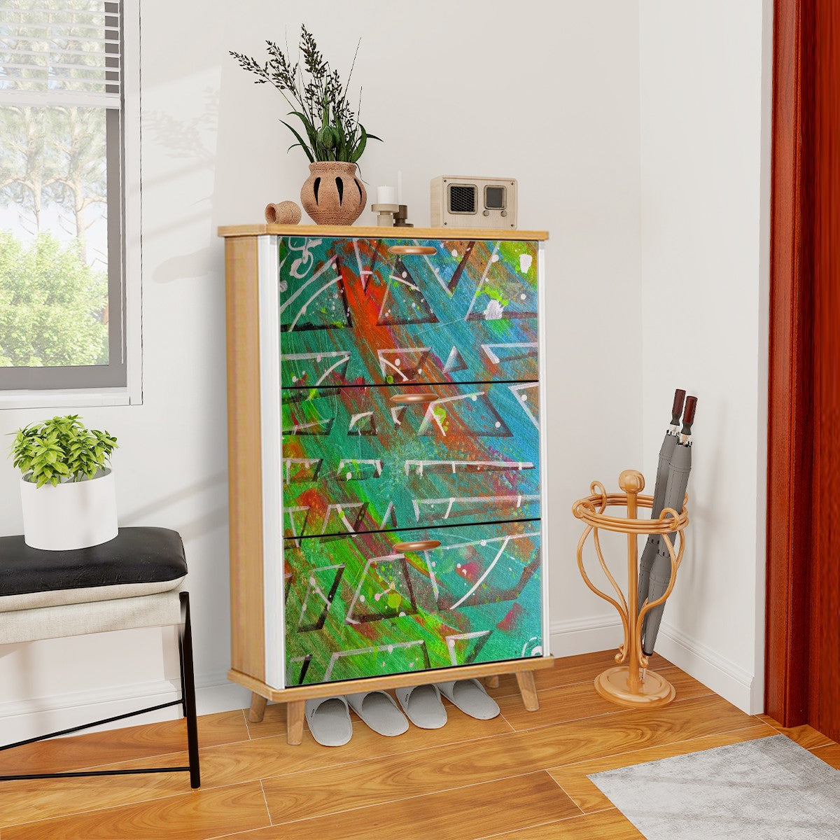 Gavin Scott Wood & Leather Shoe Cabinet