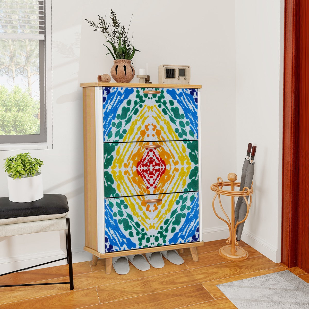 Gavin Scott Wood & Leather Shoe Cabinet