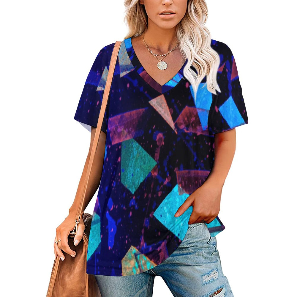 Gavin Scott Ice Silk V-Neck Short-sleeve Shirt (Femme S-5XL)