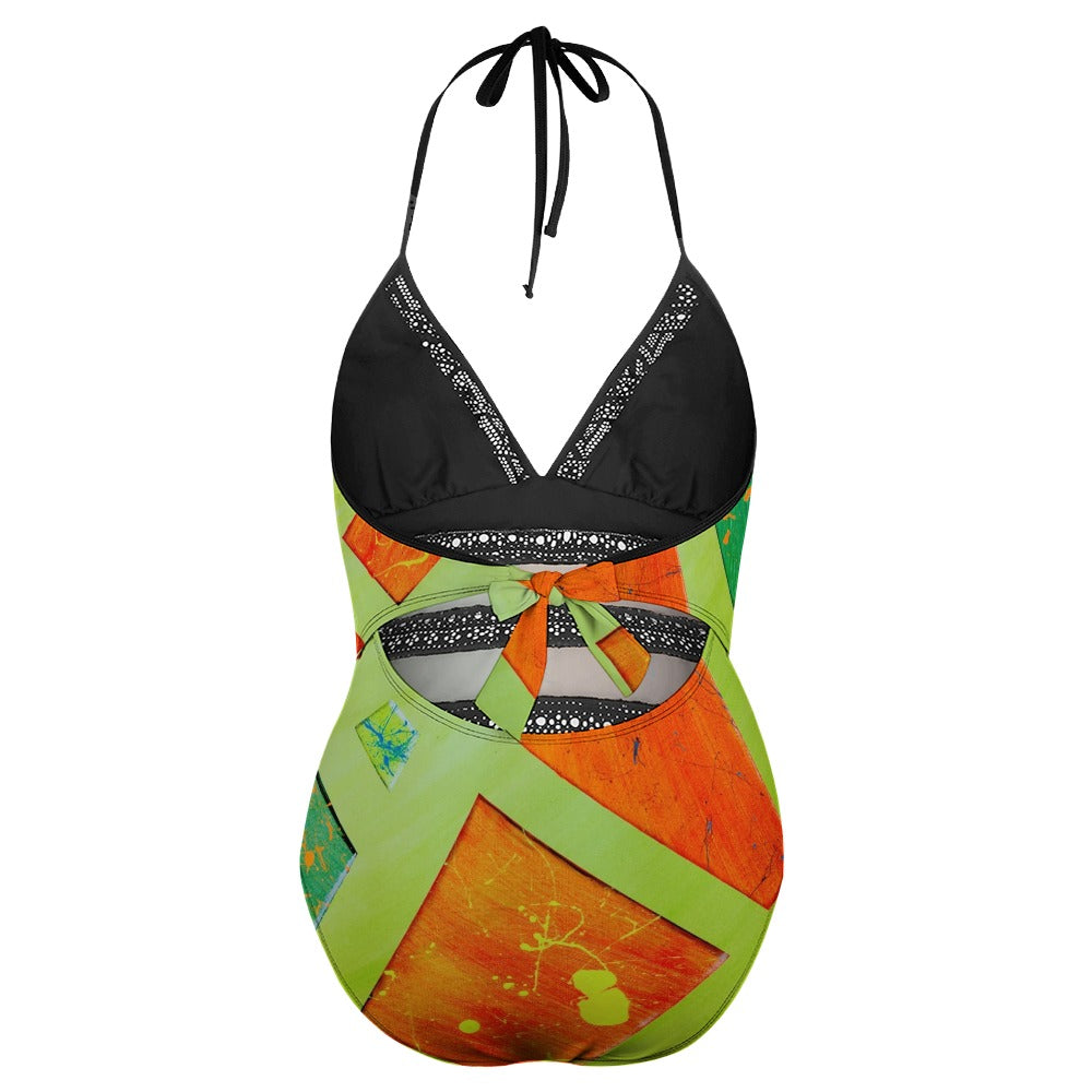Gavin Scott Lace Halter One-Piece Swimsuit (Femme XL-4XL)