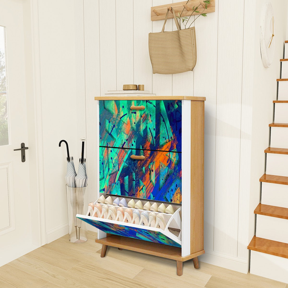 Gavin Scott Wood & Leather Shoe Cabinet