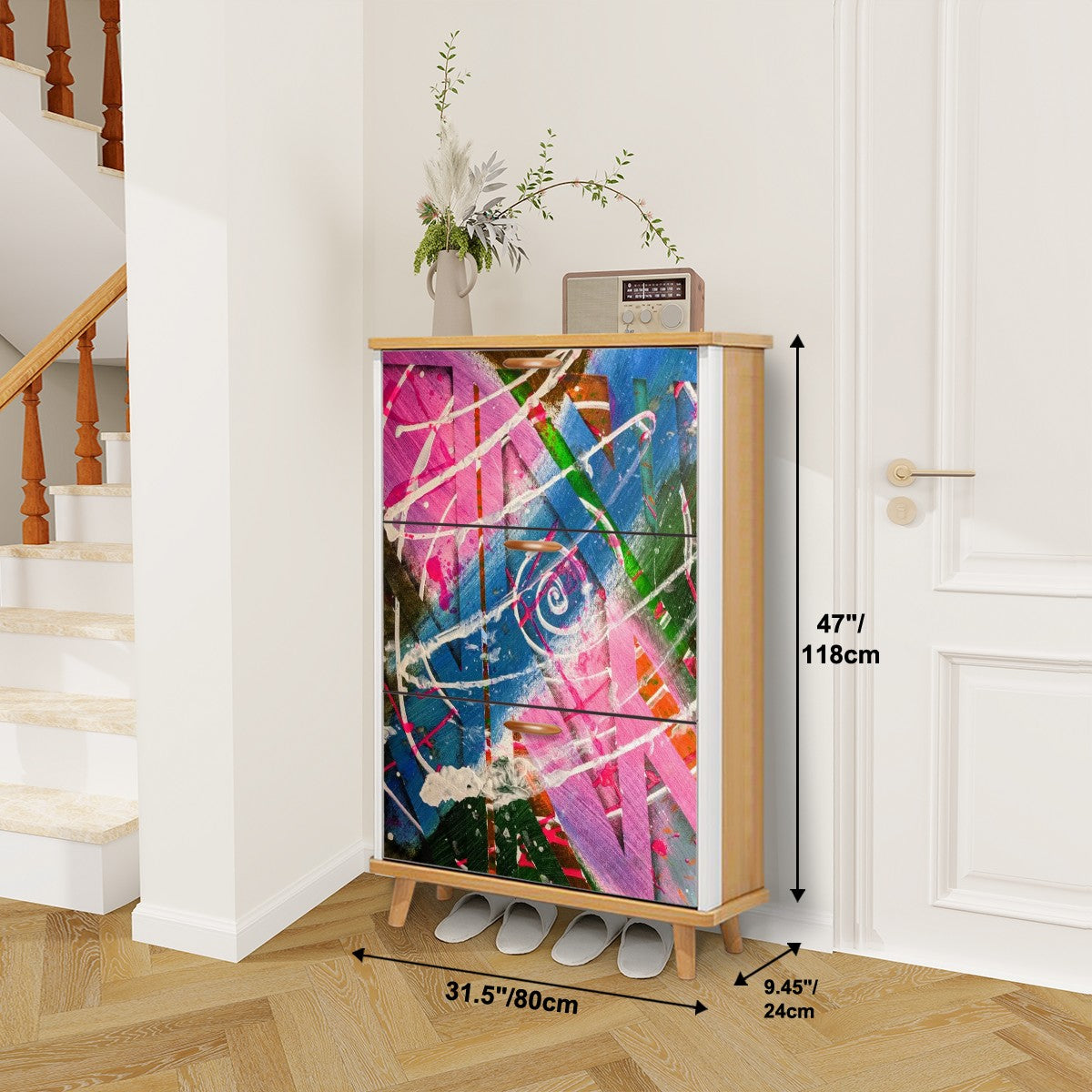 Gavin Scott Wood & Leather Shoe Cabinet