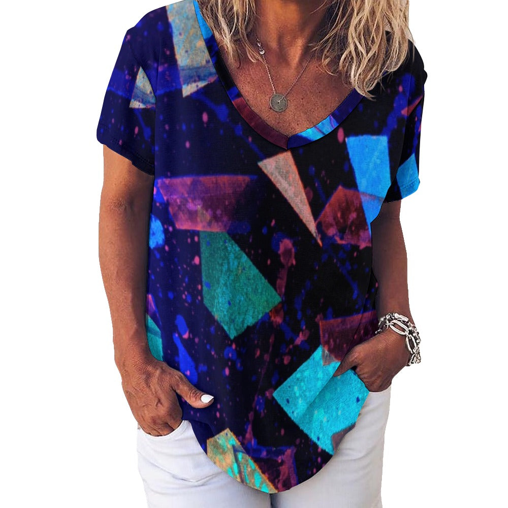 Gavin Scott Ice Silk V-Neck Short-sleeve Shirt (Femme S-5XL)