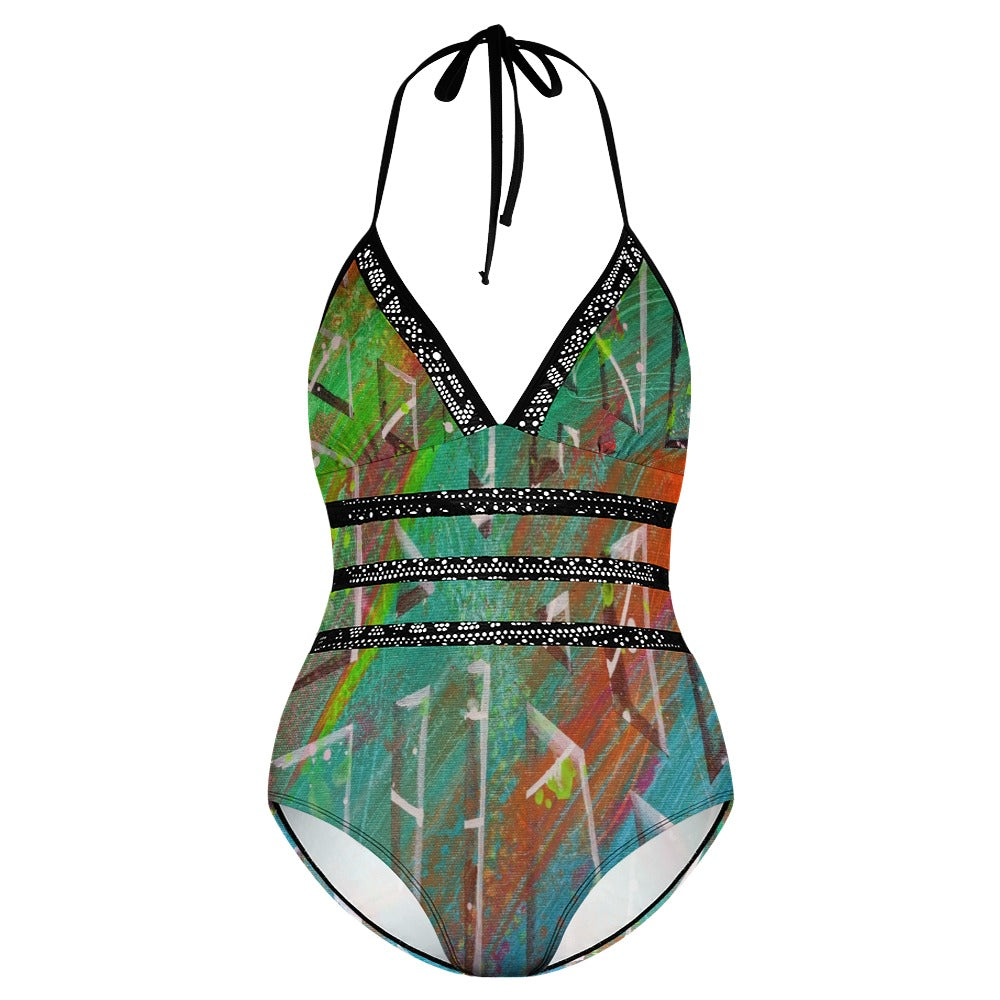 Gavin Scott Lace Halter One-Piece Swimsuit (Femme XL-4XL)