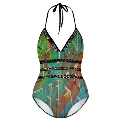 Gavin Scott Lace Halter One-Piece Swimsuit (Femme XL-4XL)