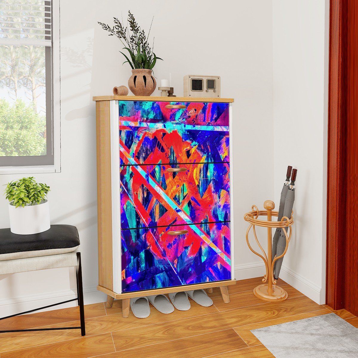 Gavin Scott Wood & Leather Shoe Cabinet