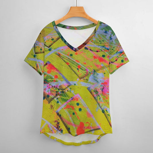 Gavin Scott Ice Silk V-Neck Short-sleeve Shirt (Femme S-5XL)