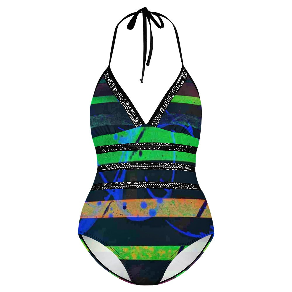 Gavin Scott Lace Halter One-Piece Swimsuit (Femme XL-4XL)