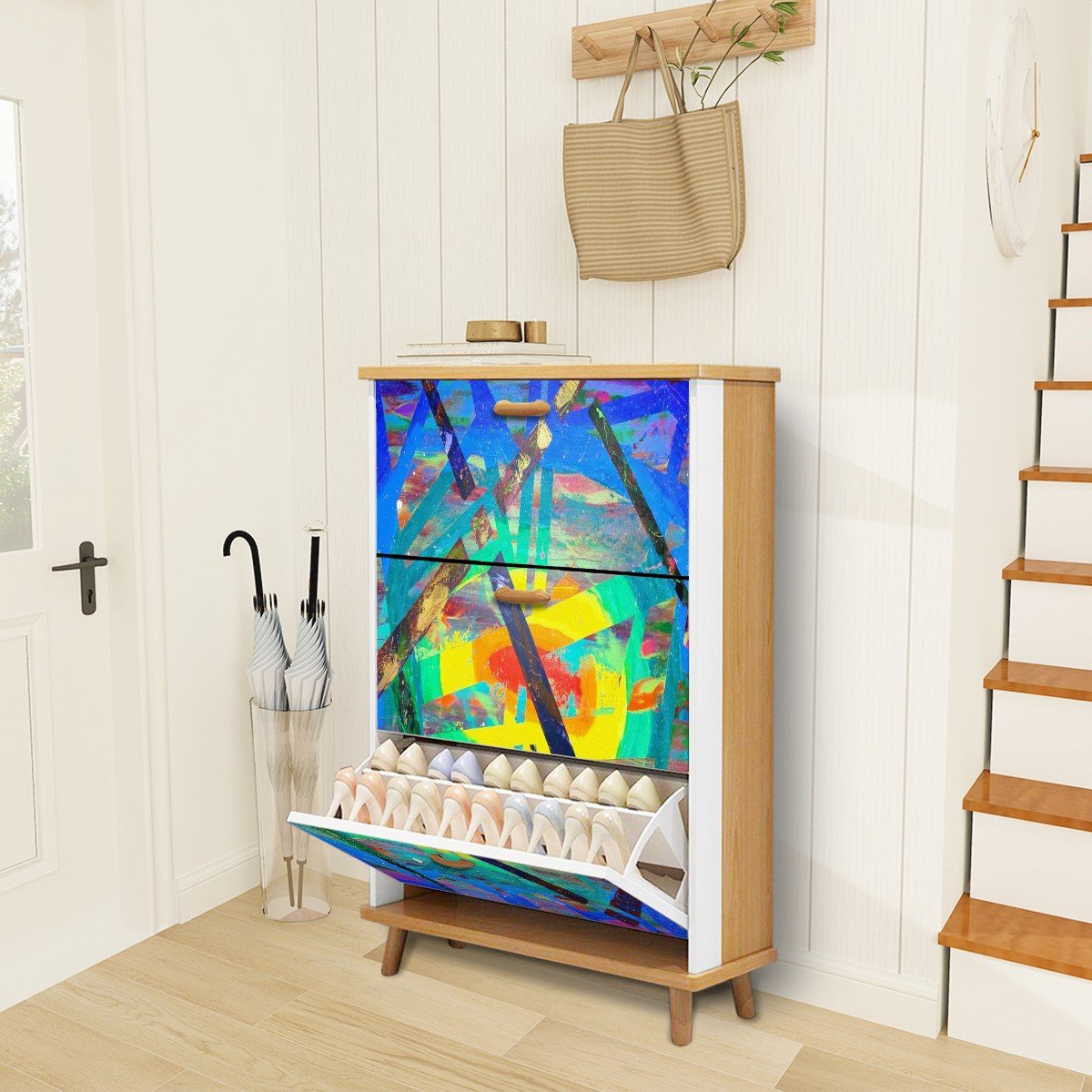 Gavin Scott Wood & Leather Shoe Cabinet