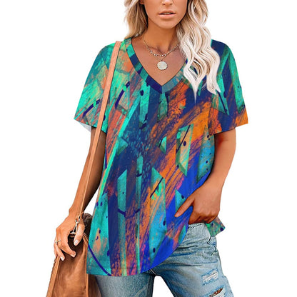Gavin Scott Ice Silk V-Neck Short-sleeve Shirt (Femme S-5XL)