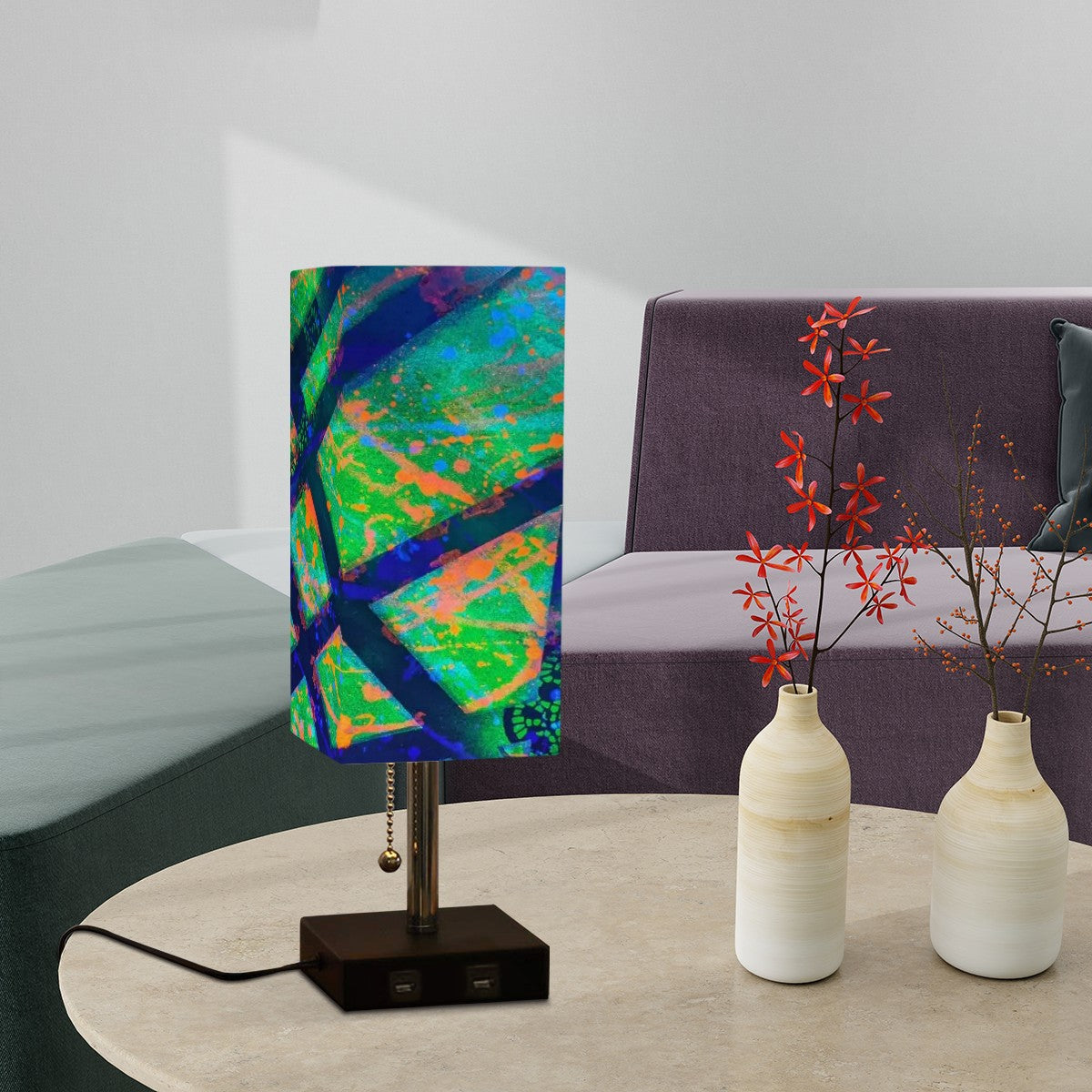 Gavin Scott Square Table Lamp with two USB Ports