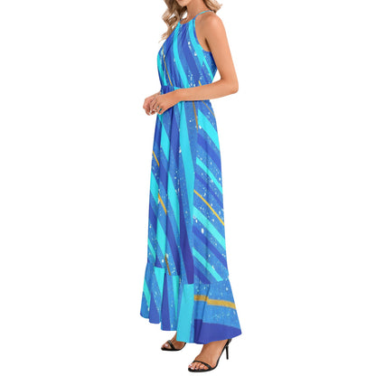 Ruffle Hem Halter Neck Maxi Dress