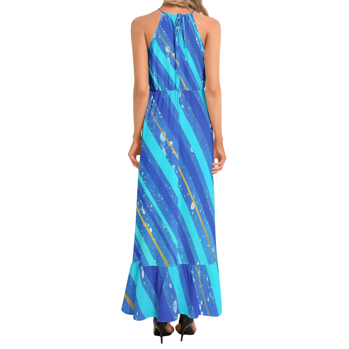 Ruffle Hem Halter Neck Maxi Dress