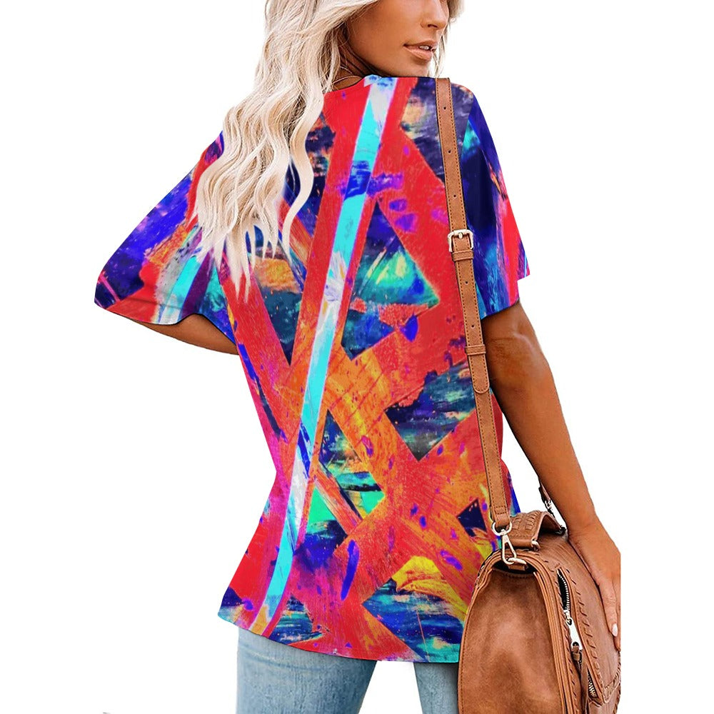 Gavin Scott Ice Silk V-Neck Short-sleeve Shirt (Femme S-5XL)