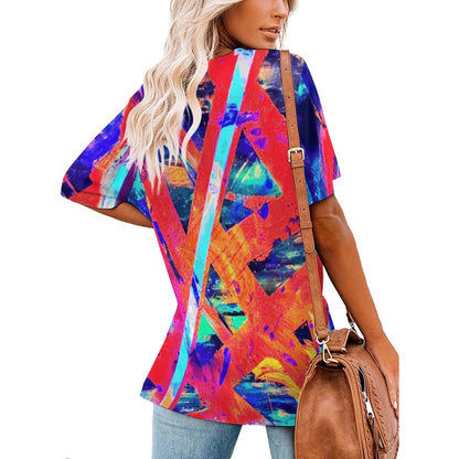 Gavin Scott Ice Silk V-Neck Short-sleeve Shirt (Femme S-5XL)