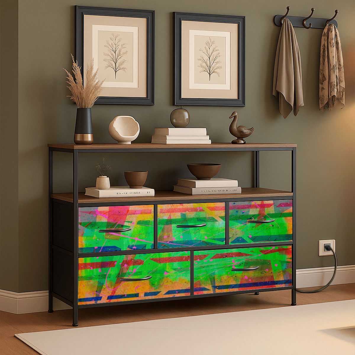 Gavin Scott TV Stand w/5 Drawer Dresser & Charging Station